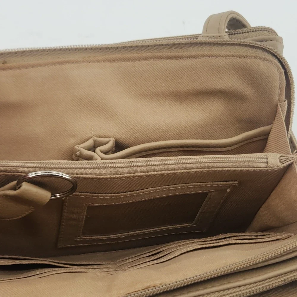 Koltov Tan Organizer Crossbody Shoulder Bag Multi Pocket Purse 9.5